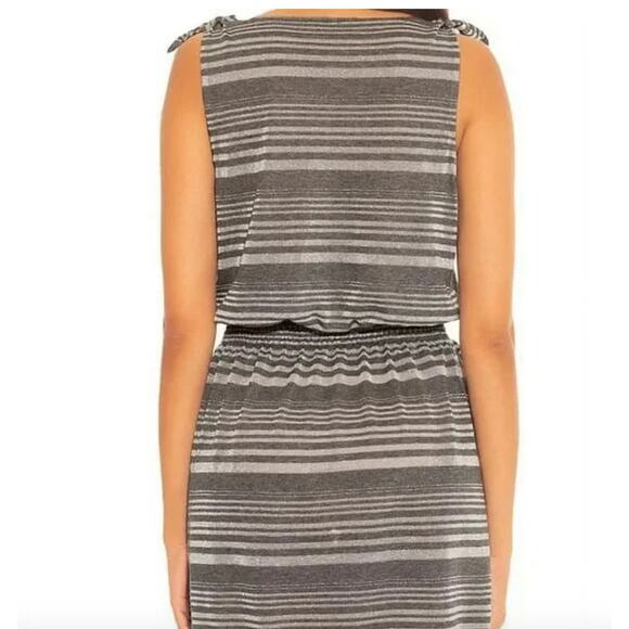 Becca by Rebecca Virtue Silver Striped Metallic Tank Swim Cover-Up Dress Medium - Picture 2 of 12